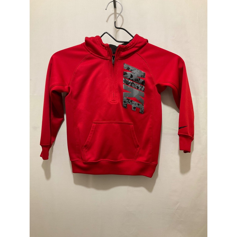Nike Boys Therma-FIT‎ Red Quarter Zip Hoodie Camo Logo Sweatshirt Size Small 8